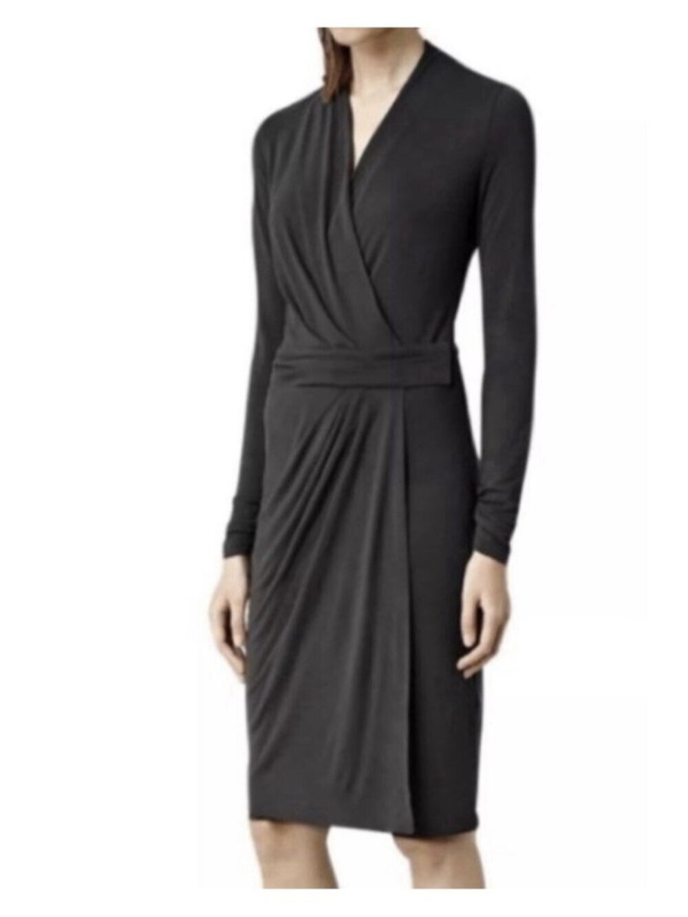 AllSaints Women’s Nova Wrap Black Midi Dress Size 6